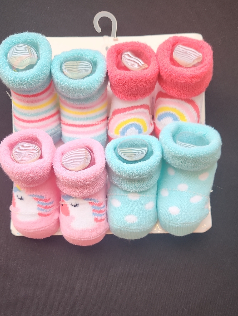 ❤️Baby Girls Soft Terry Socks Set - Pastel Rainbow & Unicorn